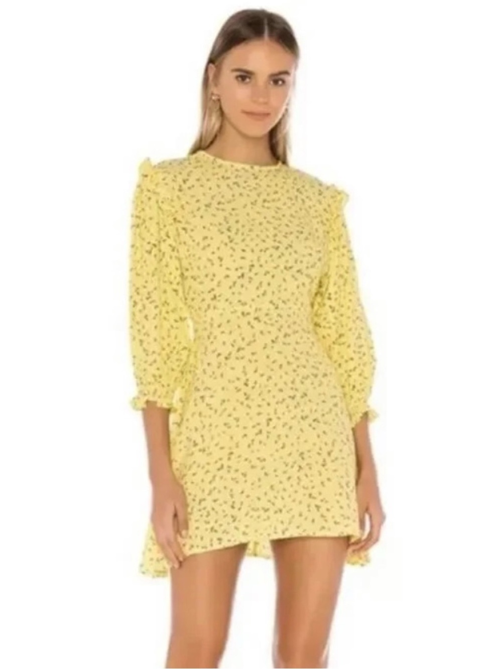 FAITHFUL THE BRAND | Edwina Mini Dress In La Pica Floral Print Yellow Sz. 6